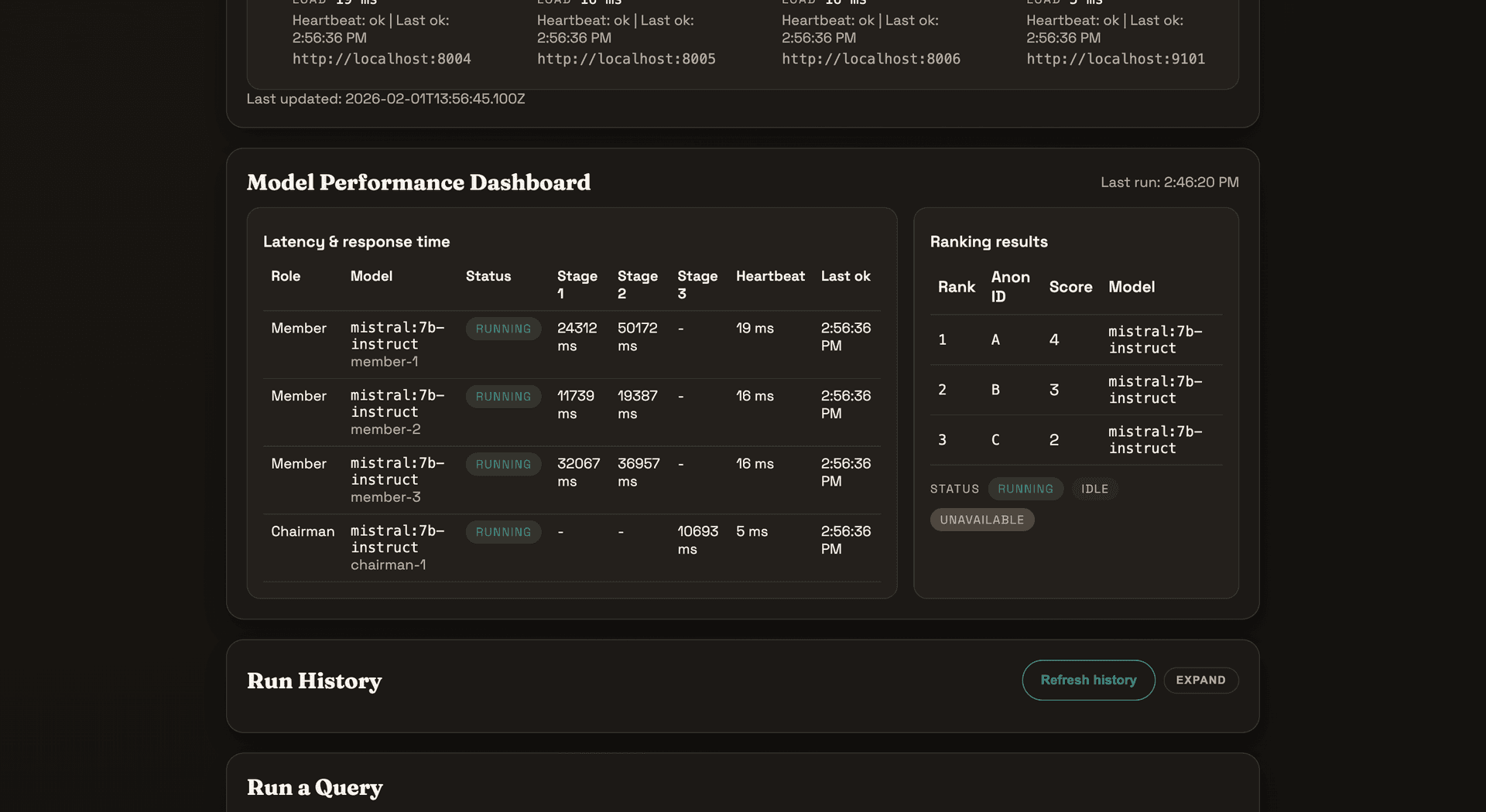 Stage 1 answers with latency and peer status