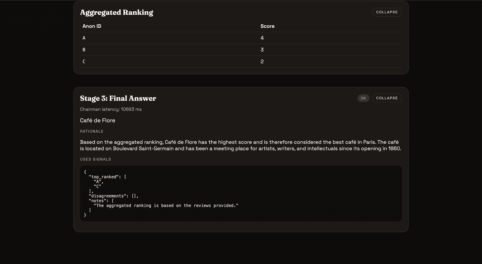 Run history and export panel
