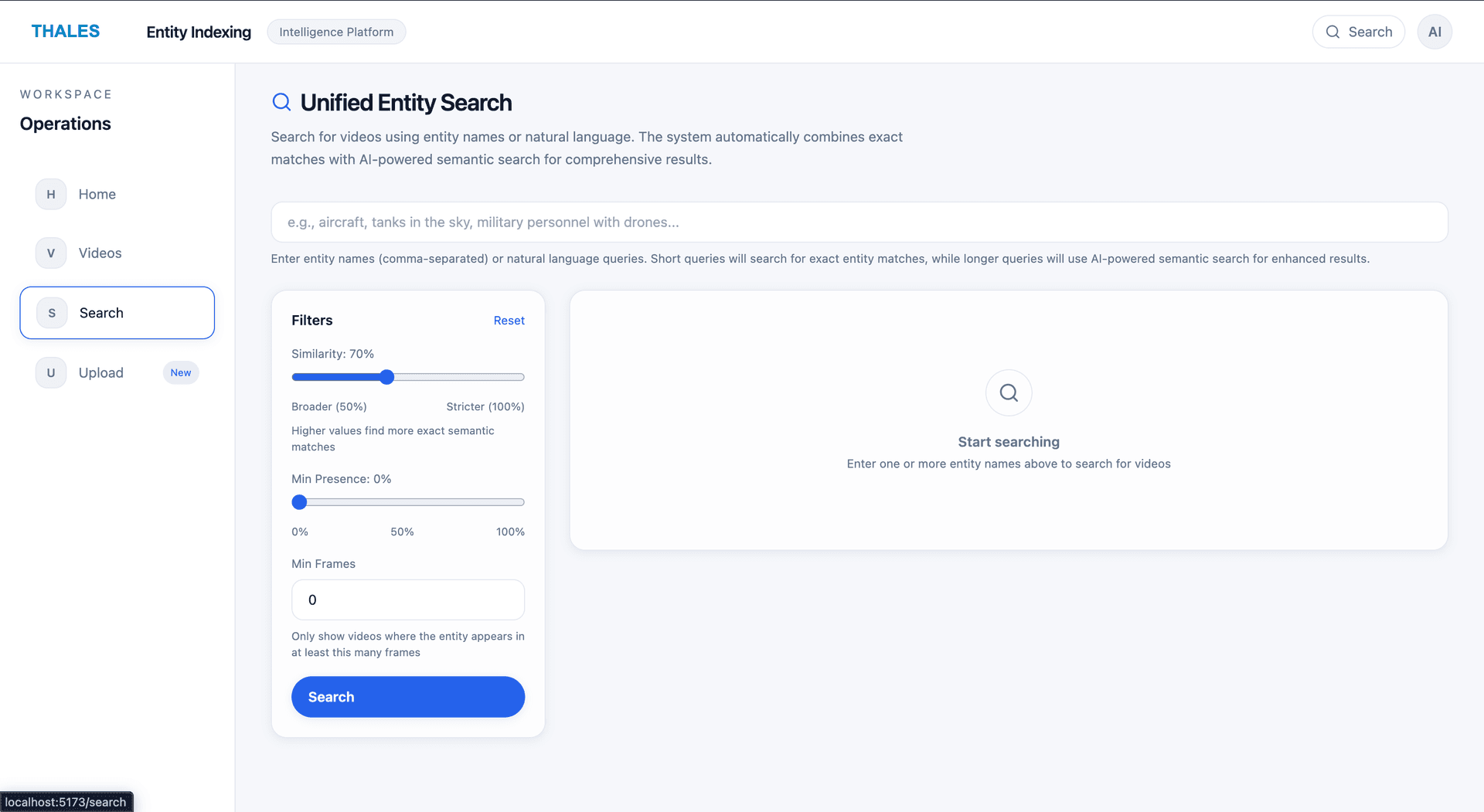 Unified entity search with filters and semantic matching